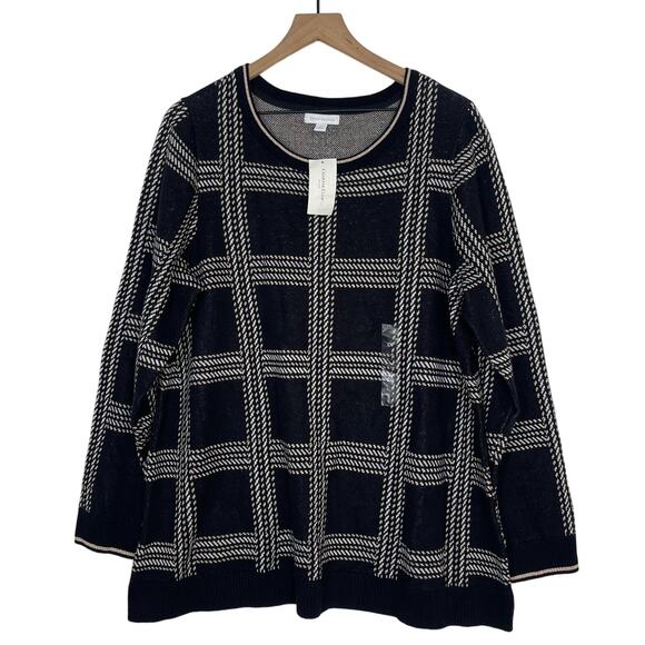 NEW Charter Club Sweater Women's Plus Size 2X Black Metallic Plaid Pullover - Picture 2 of 9